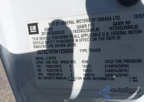 2004 GMC Sierra 1500 Sle z USA, uszkodzony, nr VIN 2GTEC19T941239993